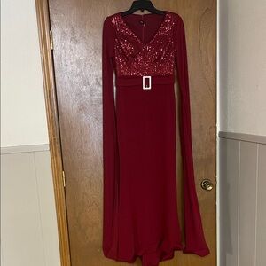 Glamorous Long Sleeve Red Dress with Sequin Bodice